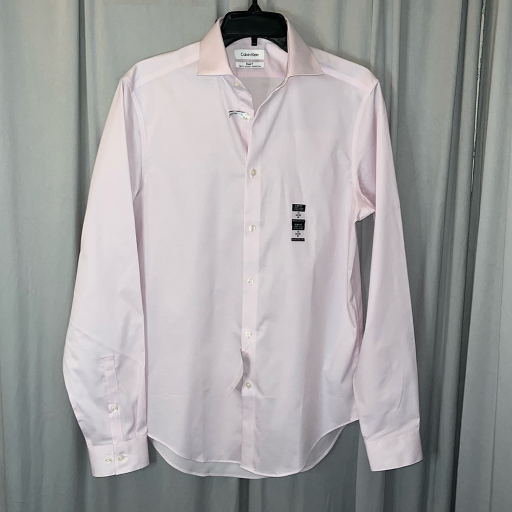 Calvin Klein Steel+ Men's Dress Shirt Slim Fit Stretch 15 34/35 - Pink